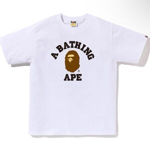 Bape White Short Sleeve Tee with Brown Ape Logo - Size L